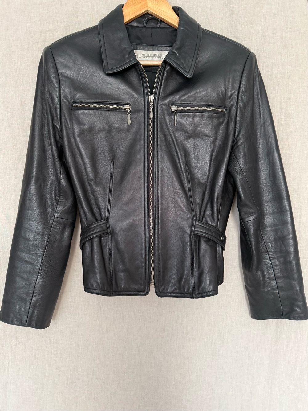 Valerie Stevens Soft Lambskin Black Leather Zip Jacket
